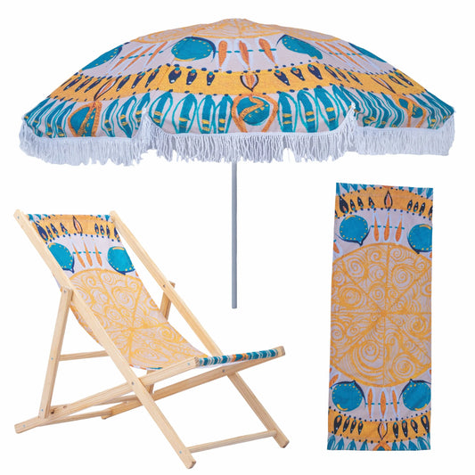 2.0m Beach Umbrella & Wooden Recliner Combo – Heather Burns Collection